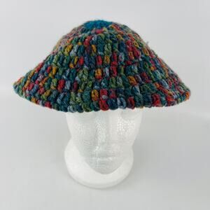 Handmade Crochet Beret Slouch Round Hat Blue Green Rust Brown